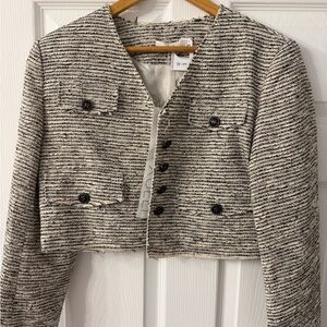 Cropped Tweed Jacket in Black & White - Women's Smart Layer